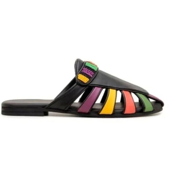 NWOB FARM Rio Sz 8 Rainbow Beaded Mule Vegan Tropical Vacation Boho - Picture 3 of 12